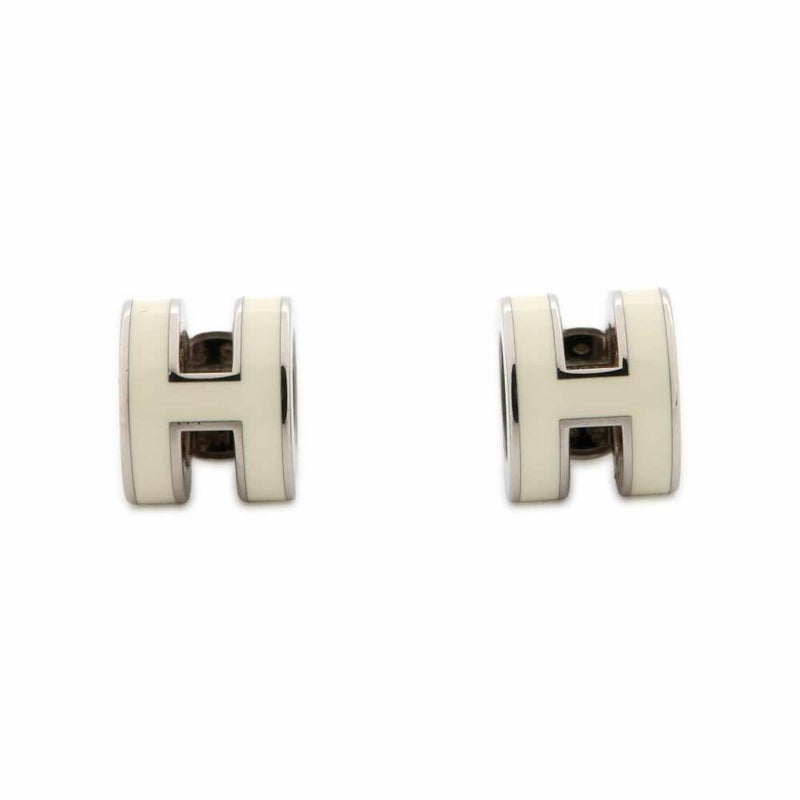 エルメス ピアス ミニ・ポップアッシュ ホワイト/シルバー金具 Hモチーフ HERMES Pop H ポップH 白