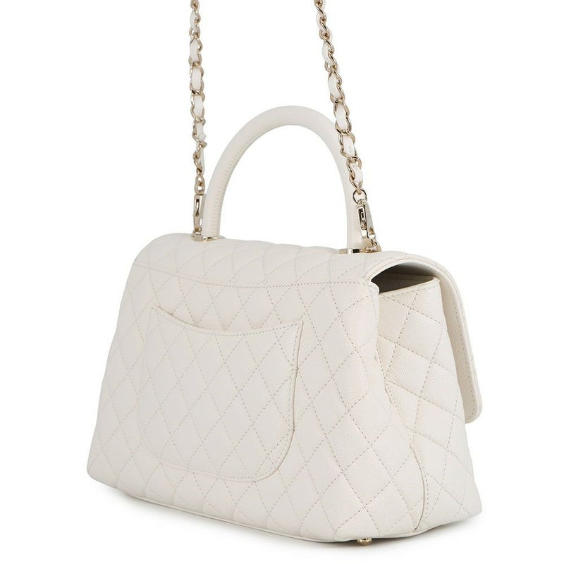 シャネル ハンドバッグ マトラッセ ココマーク トップハンドル フラップ キャビアスキン A92991 2way 白