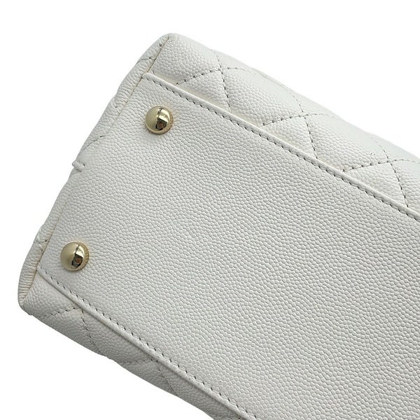 シャネル ハンドバッグ マトラッセ ココマーク トップハンドル フラップ キャビアスキン A92991 2way 白