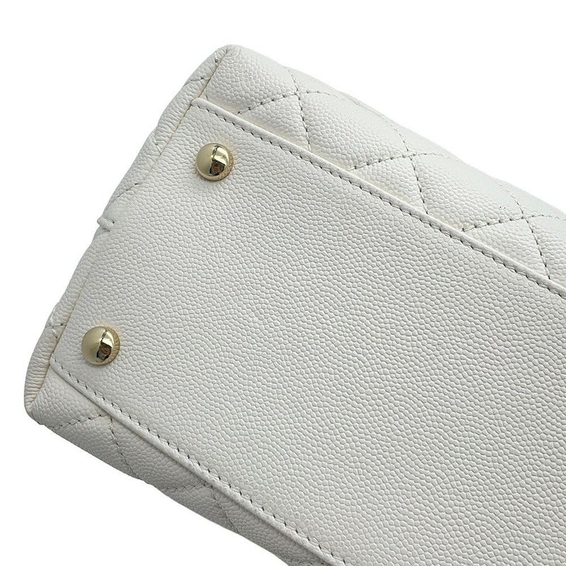 シャネル ハンドバッグ マトラッセ ココマーク トップハンドル フラップ キャビアスキン A92991 2way 白