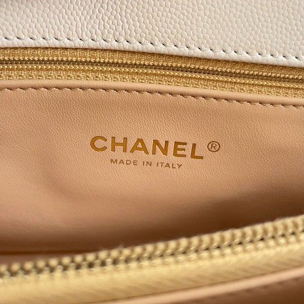 シャネル ハンドバッグ マトラッセ ココマーク トップハンドル フラップ キャビアスキン A92991 2way 白