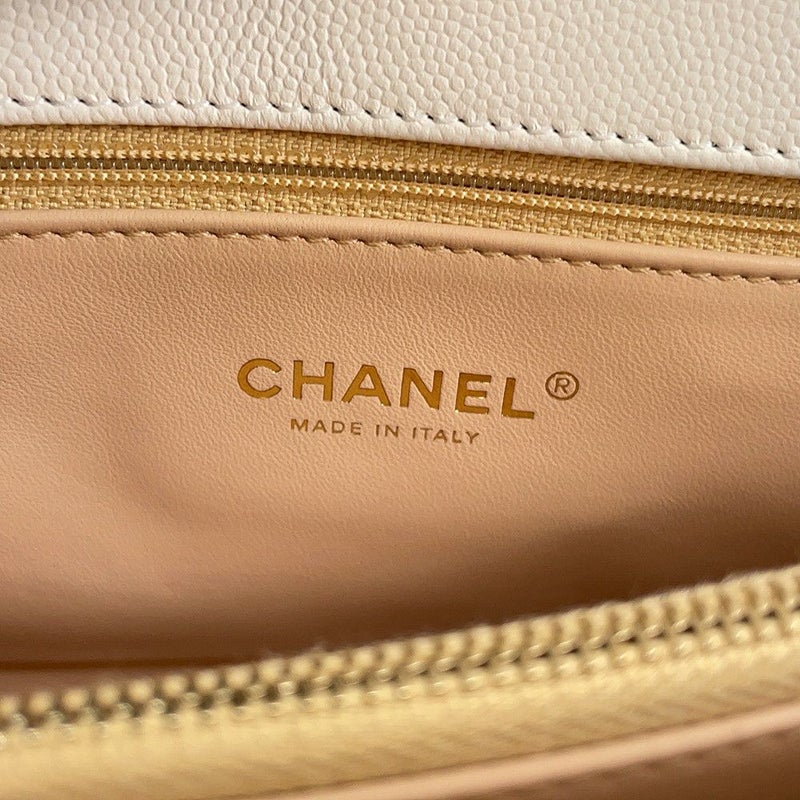 シャネル ハンドバッグ マトラッセ ココマーク トップハンドル フラップ キャビアスキン A92991 2way 白