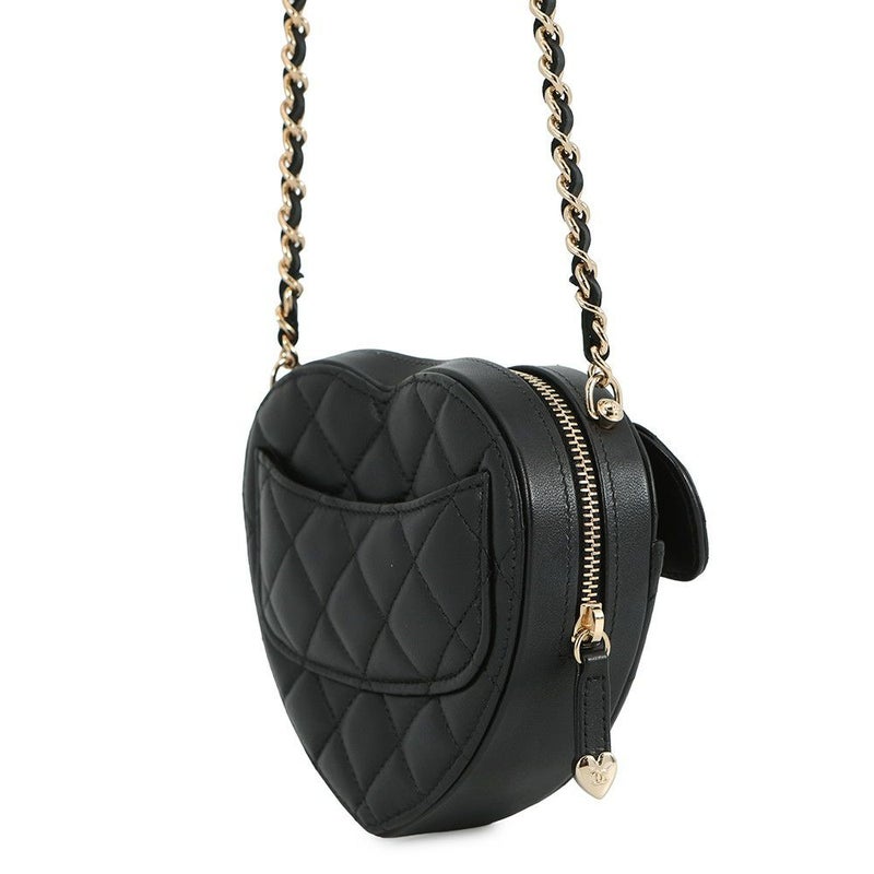 シャネル チェーンショルダーバッグ マトラッセ ココマーク ハート ラムスキン AP2784 CHANEL 黒