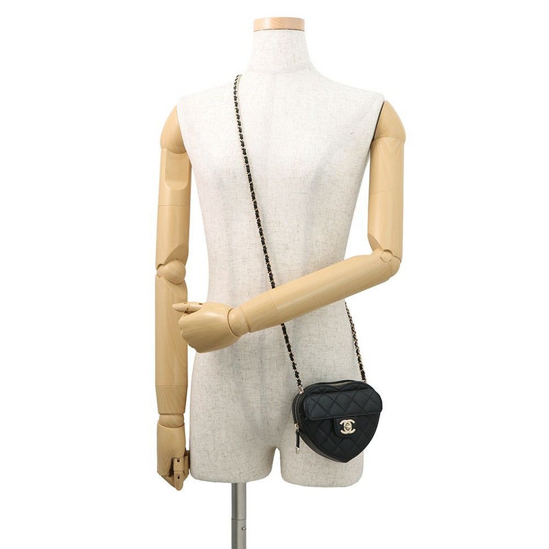 シャネル チェーンショルダーバッグ マトラッセ ココマーク ハート ラムスキン AP2784 CHANEL 黒