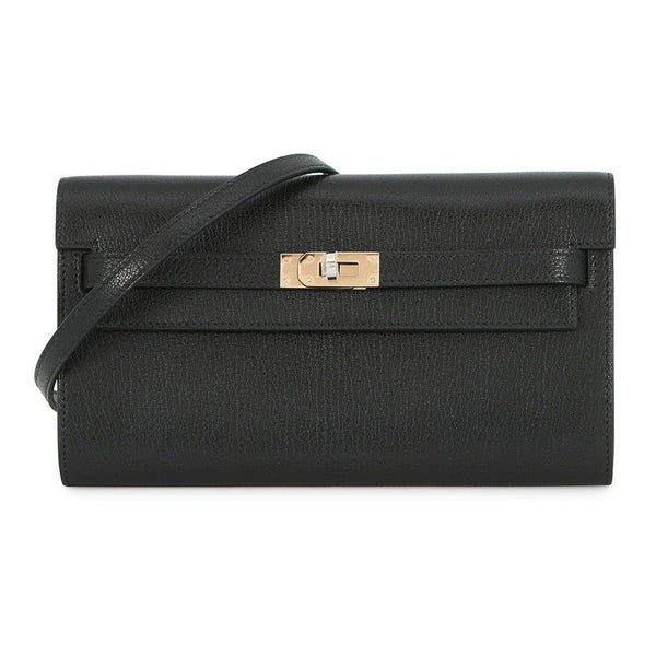エルメス ケリーウォレット ロング トゥーゴー ブラック/エレクトラム金具 シェブルシャムキラ K刻印 HERMES 黒