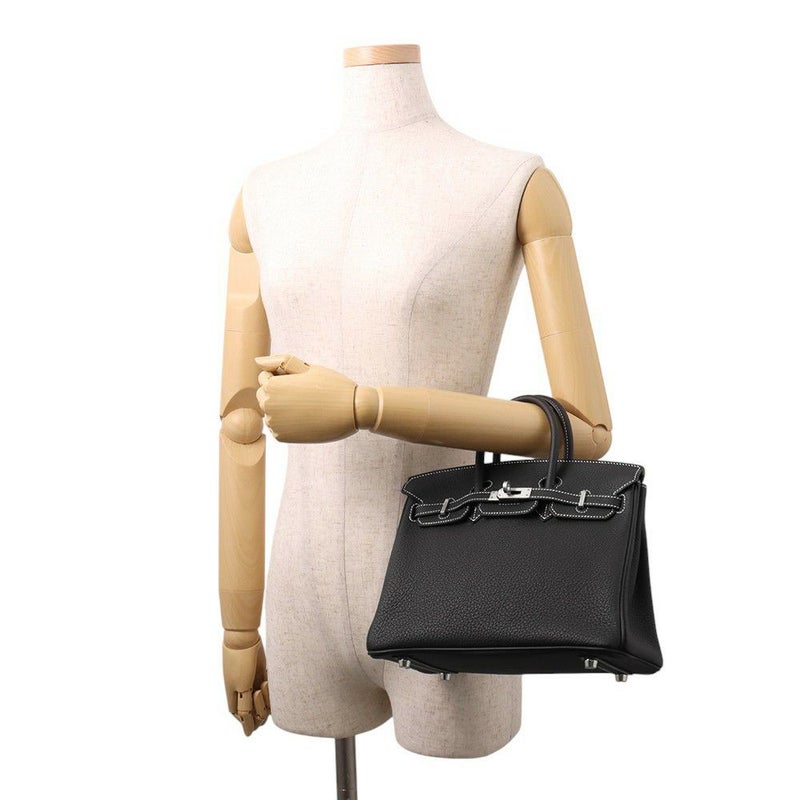 エルメス バーキン25 ブラック/ルージュカザック/マットシルバー金具 トゴ B刻印 HERMES Birkin ハンドバッグ SPO 黒
