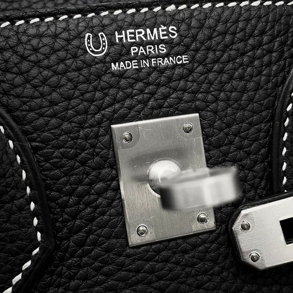 エルメス バーキン25 ブラック/ルージュカザック/マットシルバー金具 トゴ B刻印 HERMES Birkin ハンドバッグ SPO 黒