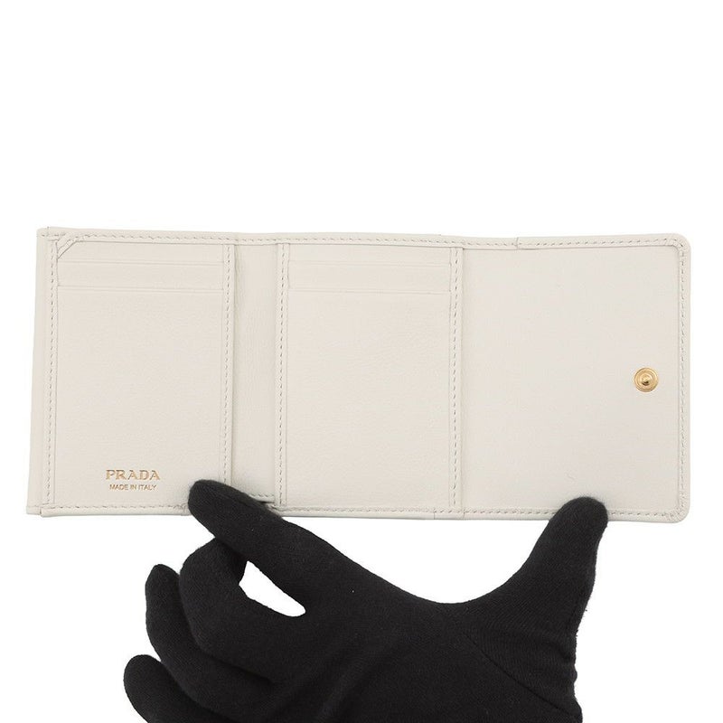 プラダ 三つ折り財布 ロゴ レザー 1MH043 PRADA 財布 白