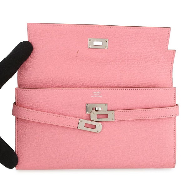 エルメス 長財布 ケリーウォレット ロング ローズコンフェッティ/シルバー金具 シェブルミゾル R刻印 HERMES シェーブル