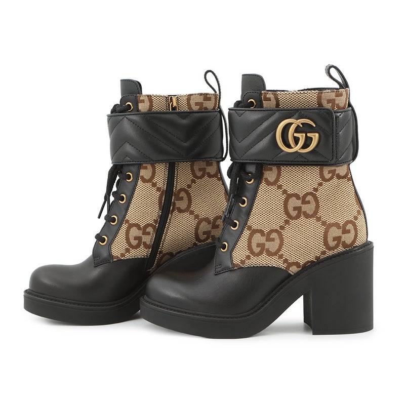 グッチ ブーツ ジャンボGG GGマーモント アンクル レザー/GGキャンバス レディースサイズ34 1/2 719849 GUCCI 靴 黒