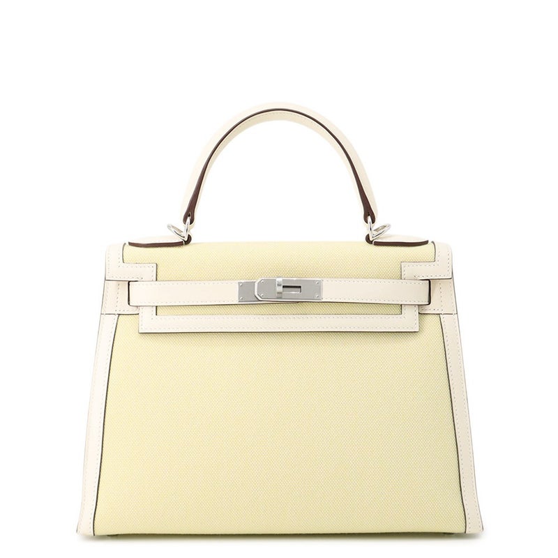 エルメス ハンドバッグ ケリー28 外縫い ナタ/ジョーヌシトロン/シルバー金具 トワルアッシュ/スイフト U刻印 2wayショルダー