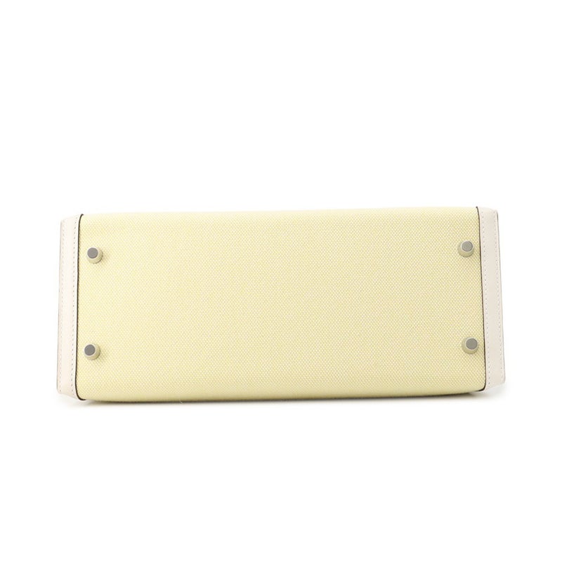 エルメス ハンドバッグ ケリー28 外縫い ナタ/ジョーヌシトロン/シルバー金具 トワルアッシュ/スイフト U刻印 2wayショルダー