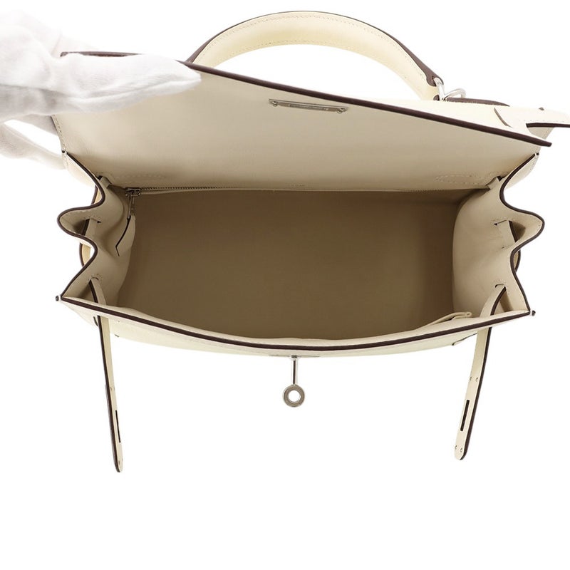 エルメス ハンドバッグ ケリー28 外縫い ナタ/ジョーヌシトロン/シルバー金具 トワルアッシュ/スイフト U刻印 2wayショルダー