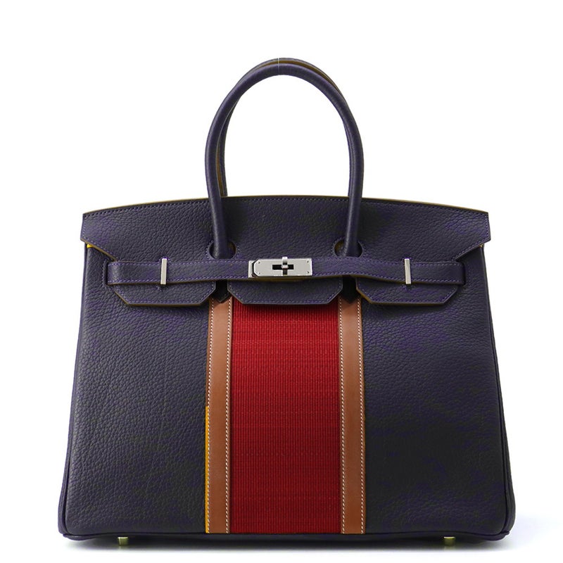 エルメス バーキン35 クラブ ブルーインディゴ/ルージュカザック/フォーブ/シルバー金具 フィヨルド/ヴォーバレニア/オットマン □Q刻印 HERMES Birkin