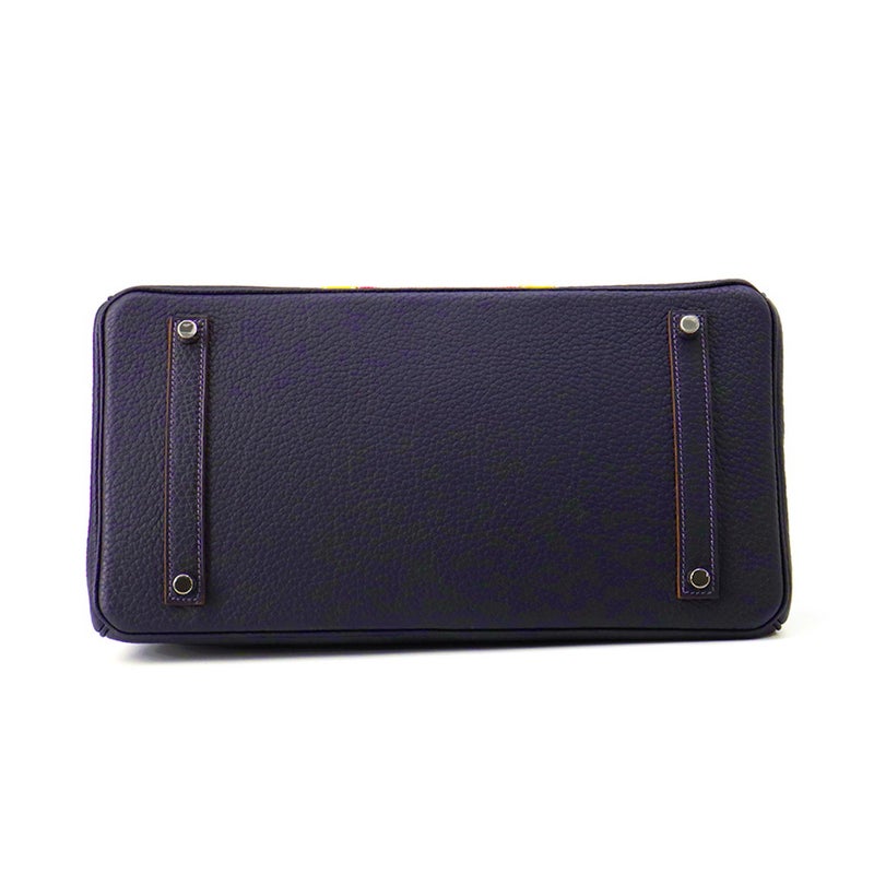 エルメス バーキン35 クラブ ブルーインディゴ/ルージュカザック/フォーブ/シルバー金具 フィヨルド/ヴォーバレニア/オットマン □Q刻印 HERMES Birkin