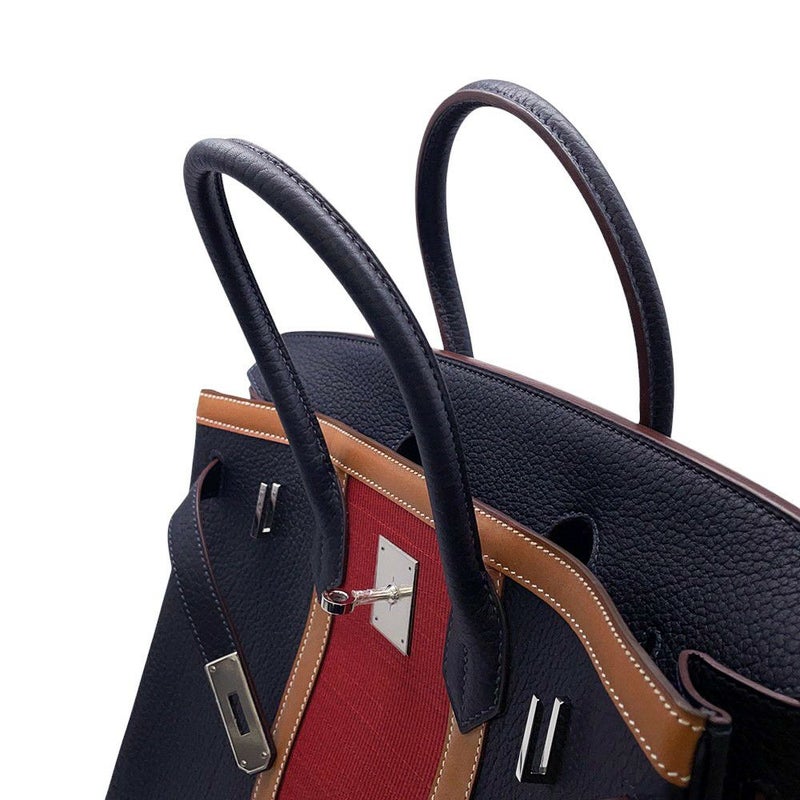 エルメス バーキン35 クラブ ブルーインディゴ/ルージュカザック/フォーブ/シルバー金具 フィヨルド/ヴォーバレニア/オットマン □Q刻印 HERMES Birkin