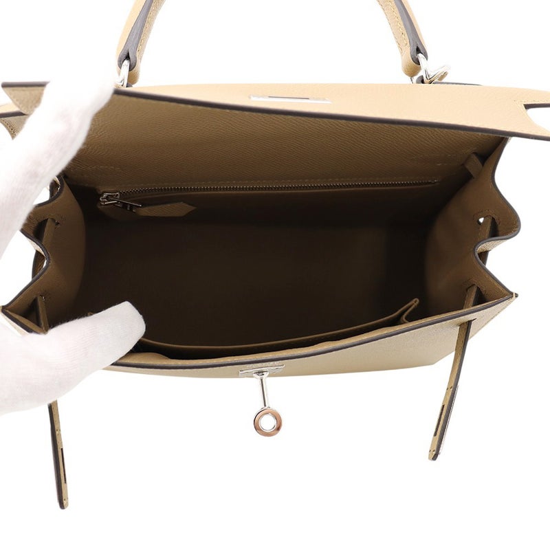 エルメス ハンドバッグ ケリー25 外縫い プシエール/シルバー金具 エプソン K刻印 2wayショルダー