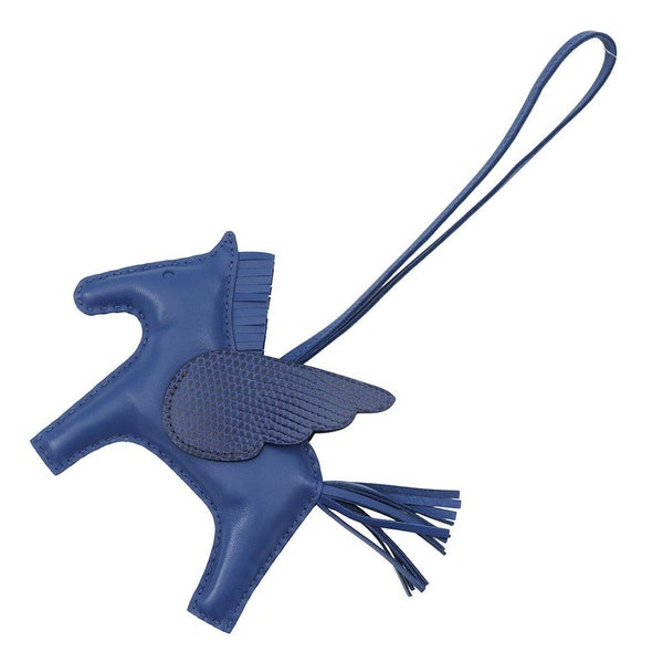 エルメス バッグチャーム ロデオ ペガサス タッチ ブルーフランス ラムスキン/リザード U刻印