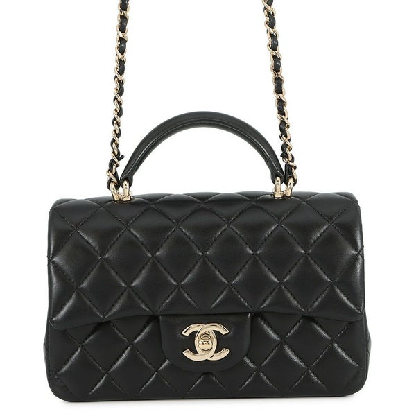 シャネル チェーンショルダーバッグ マトラッセ ココマーク トップハンドル ミニ ラムスキン AS2431 CHANEL 黒