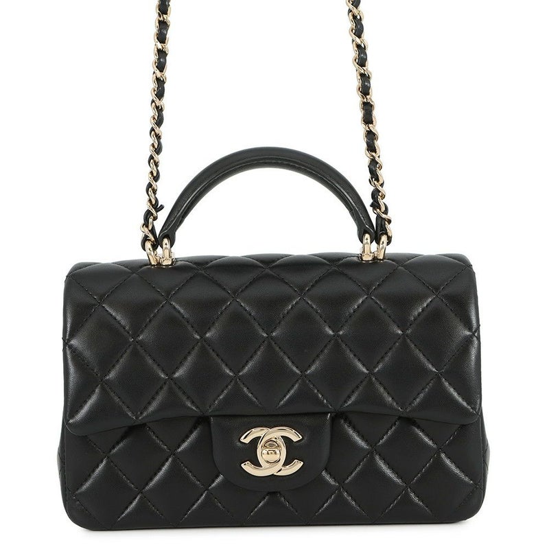 シャネル チェーンショルダーバッグ マトラッセ ココマーク トップハンドル ミニ ラムスキン AS2431 CHANEL 黒