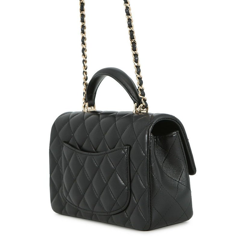 シャネル チェーンショルダーバッグ マトラッセ ココマーク トップハンドル ミニ ラムスキン AS2431 CHANEL 黒